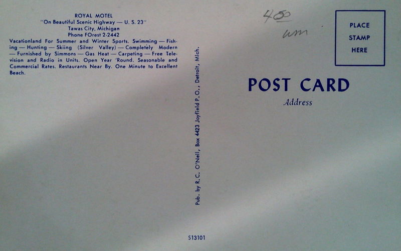 Royal Motel (Captians Quarters Motel) - Old Post Card